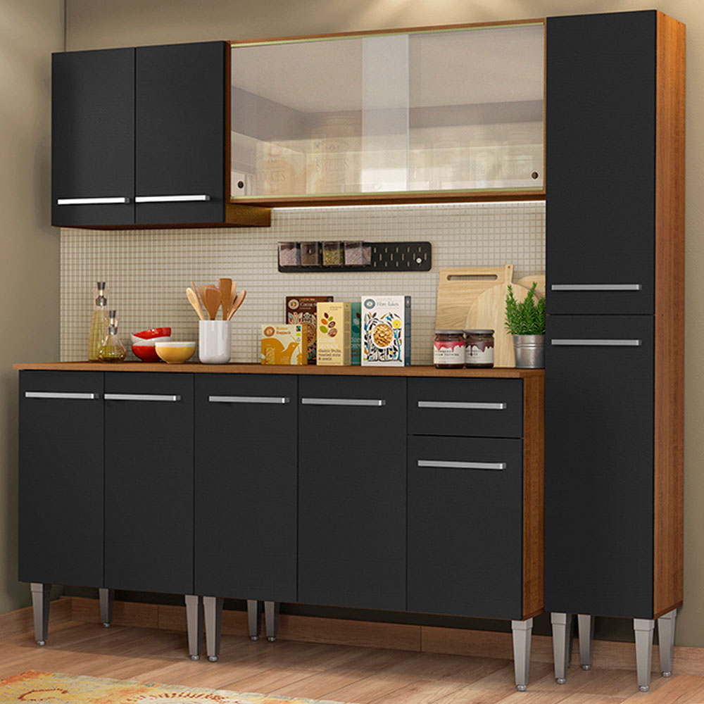 Armário de Cozinha Completa 201cm Rustic/Preto Emilly Fast Madesa 02