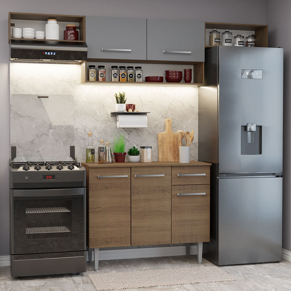 Armário de Cozinha Completa 225cm Rustic/Cinza Emilly Madesa 01