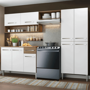Armário de Cozinha Compacta 229cm Branco/Rustic Emilly Pop Madesa 02