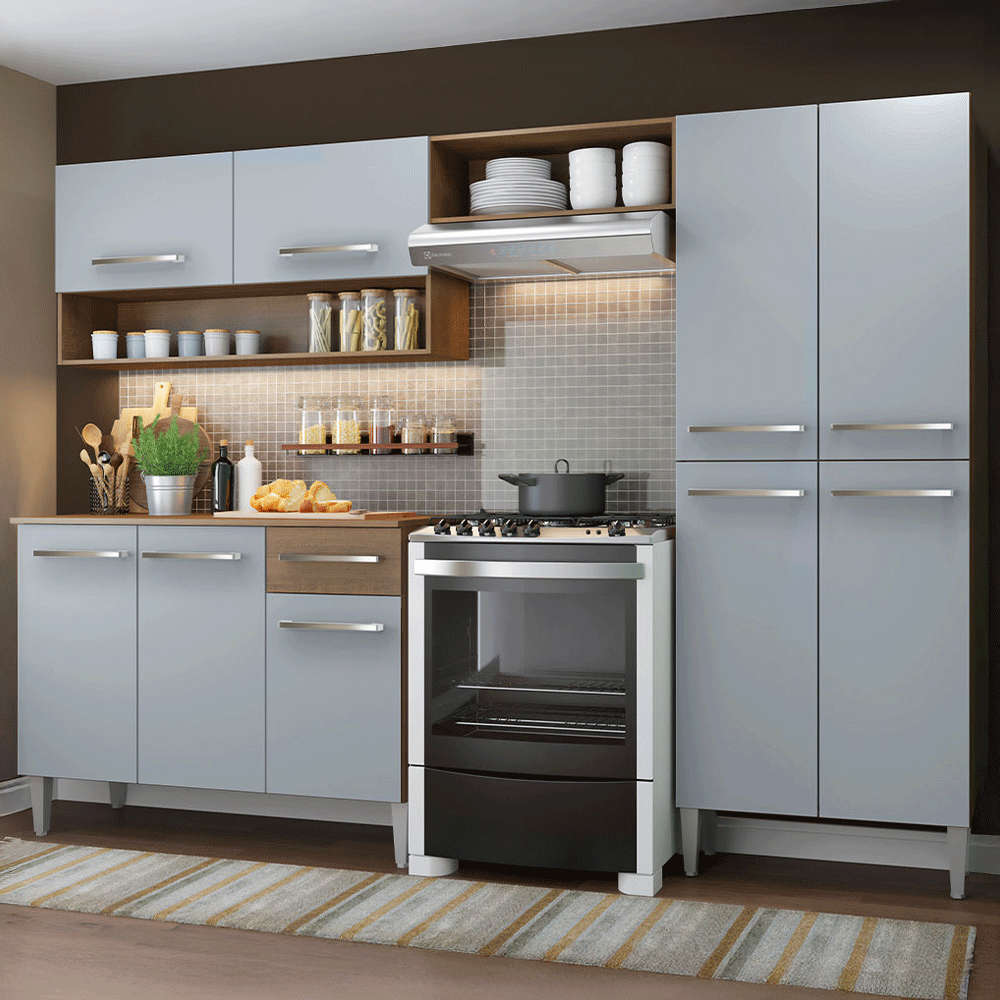 Armário de Cozinha Completa 229cm Rustic/Cinza Emilly Pop Madesa