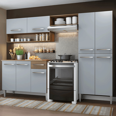 Armário de Cozinha Completa 229cm Rustic/Cinza Emilly Pop Madesa