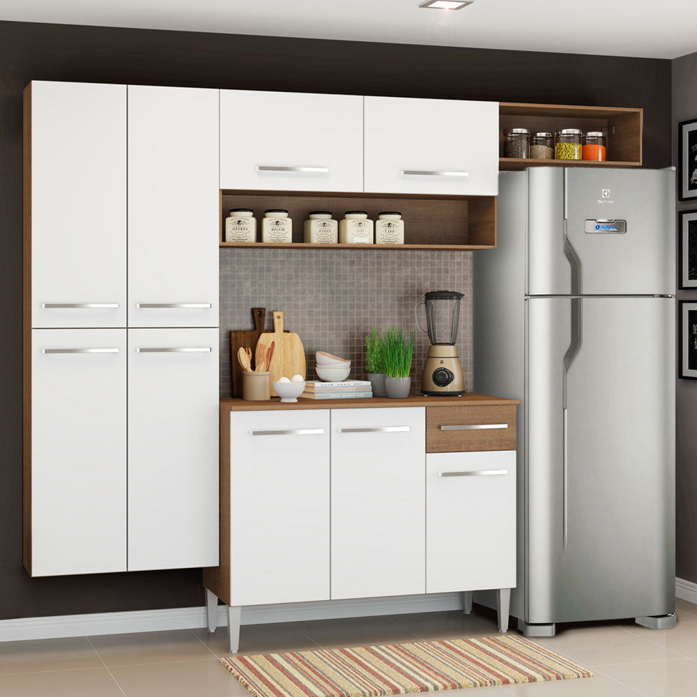 Armário de Cozinha Completa 229cm Rustic/Branco Emilly Fit Madesa 03