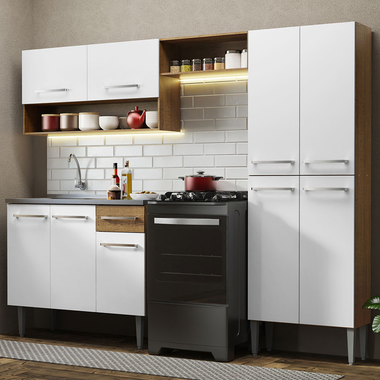 Armário de Cozinha Compacta 229cm com Pia Rustic/Branco Emilly Madesa 10
