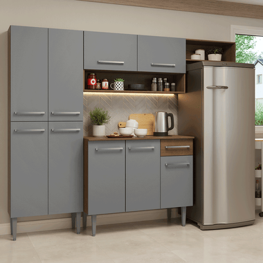 Armário de Cozinha Completa 229cm Rustic/Cinza Emilly Madesa 016