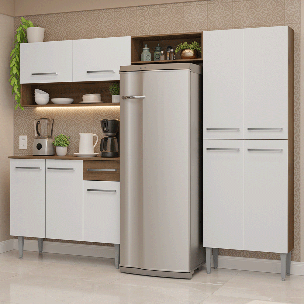 Armário de Cozinha Completa 229cm Rustic/Branco Emilly Madesa 017