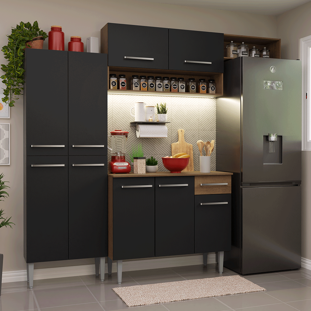 Armário de Cozinha Completa 229cm Rustic/Preto Emilly Madesa 18