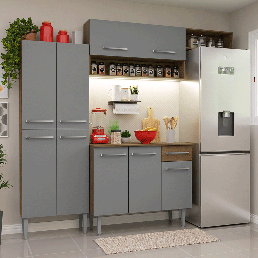 Armário de Cozinha Completa 229cm Rustic/Cinza Emilly Madesa 18