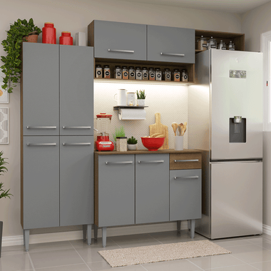 Armário de Cozinha Completa 229cm Rustic/Cinza Emilly Madesa 18