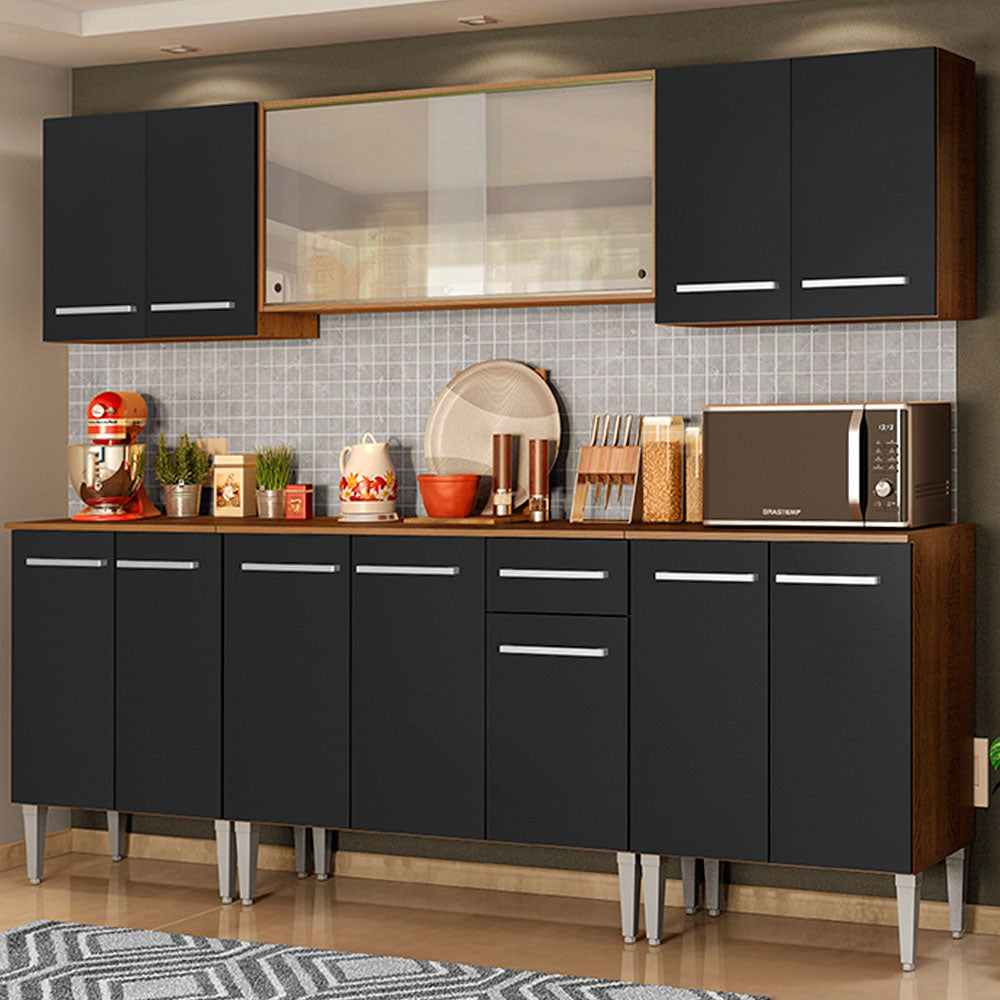 Armário de Cozinha Completa 233cm Rustic/Preto Emilly Wind Madesa 02