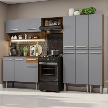 Armário de Cozinha Completa 261cm Rustic/Cinza Emilly Madesa 02