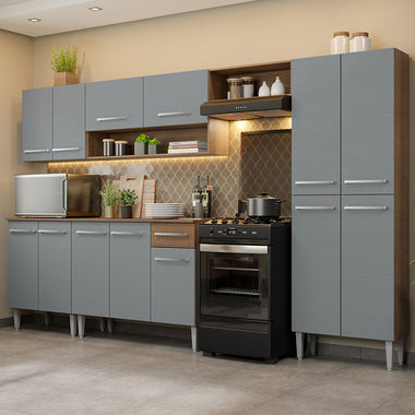 Armário de Cozinha Completa 293cm Rustic/Cinza Emilly Madesa 01