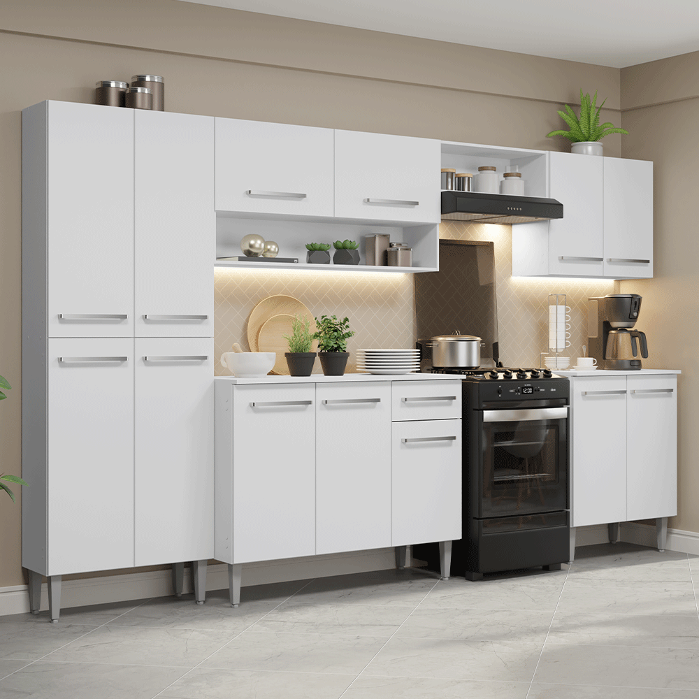 Armário de Cozinha Completa 293cm Branco Emilly Madesa 02