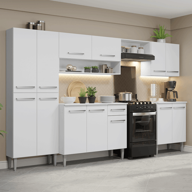 Armário de Cozinha Completa 293cm Branco Emilly Madesa 02