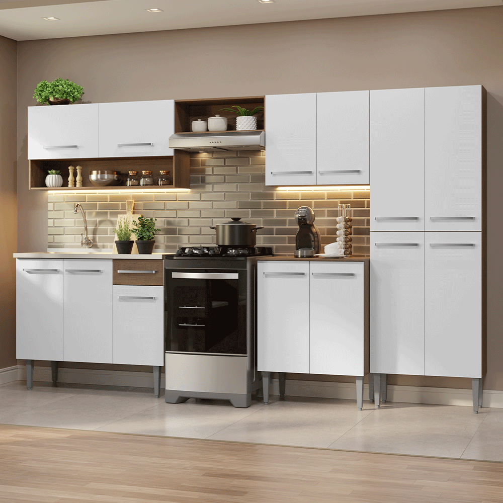 Armário de Cozinha Completa 293cm com Pia Rustic/Branco Emilly Madesa 09