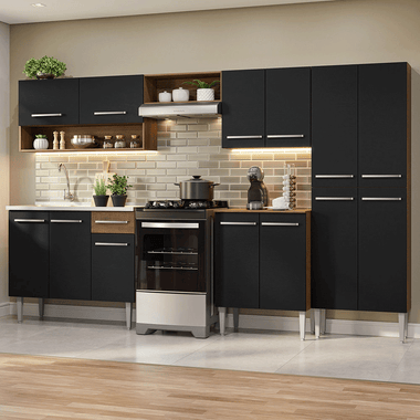 Armário de Cozinha Completa 293cm com Pia Rustic/Preto Emilly Madesa 09