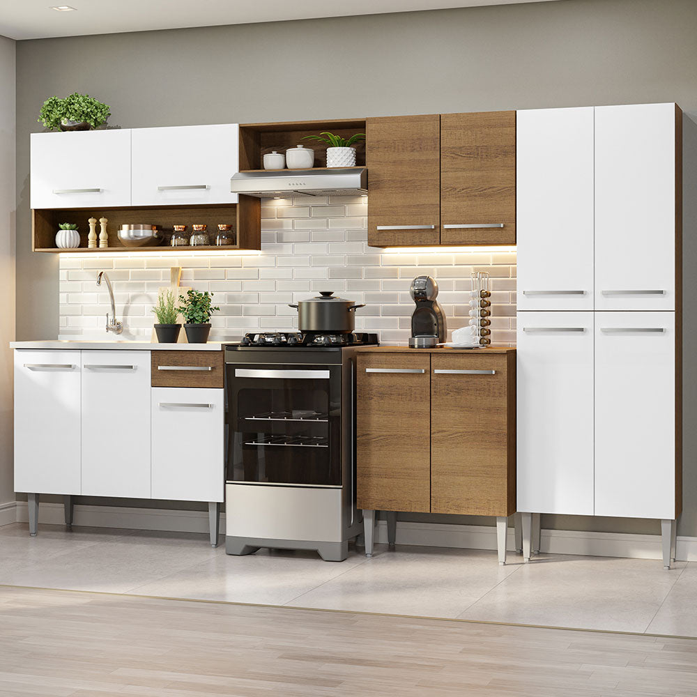 Armário de Cozinha Completa 293cm com Pia Rustic/Branco Emilly Madesa 09