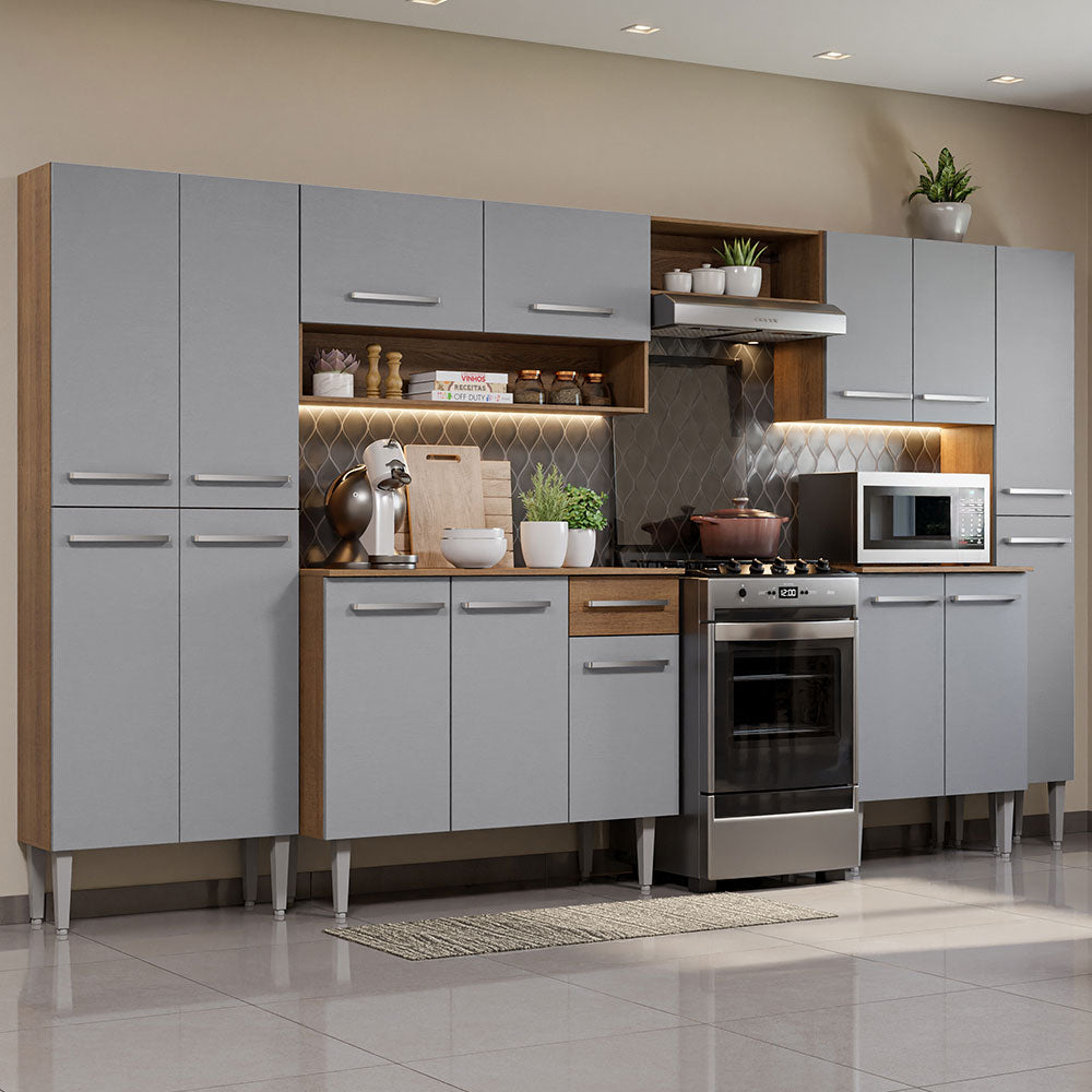 ニャンP チャコールグレーXS Armário de Cozinha Completa 325cm Cinza/Rustic Emilly Joy Madesa 01