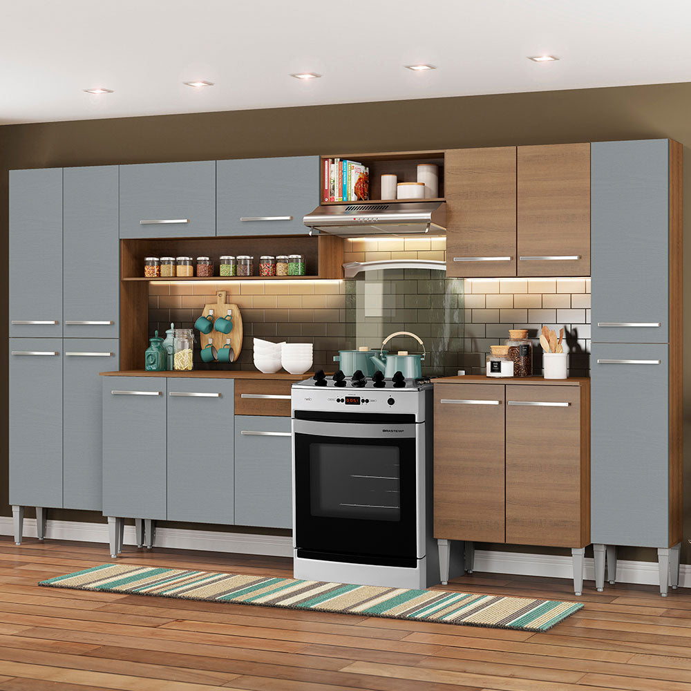 Armário de Cozinha Completa 325cm Rustic/Cinza Emilly Joy Madesa