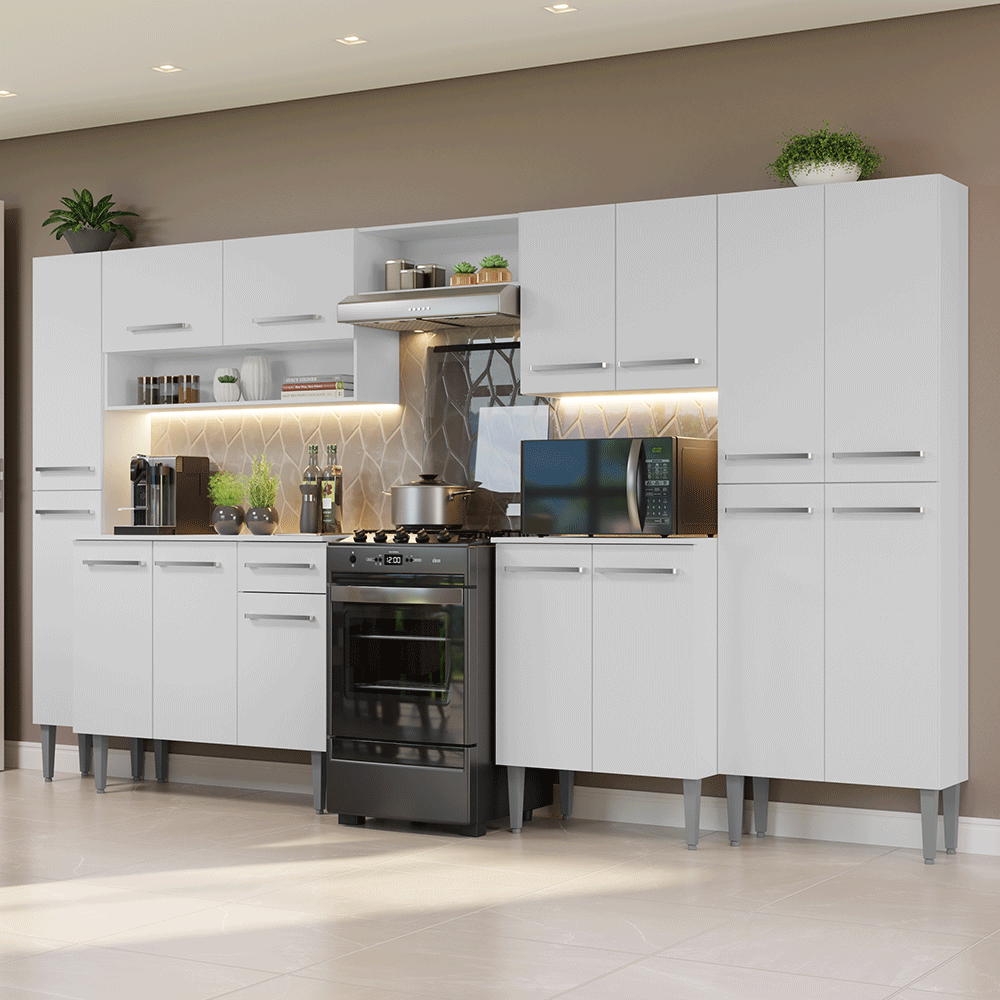Armário de Cozinha Completa 325cm Branco Emilly Madesa 02