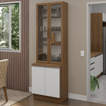Kit Balcão + Cristaleira 70cm Rustic/Branco Glamy Madesa 01