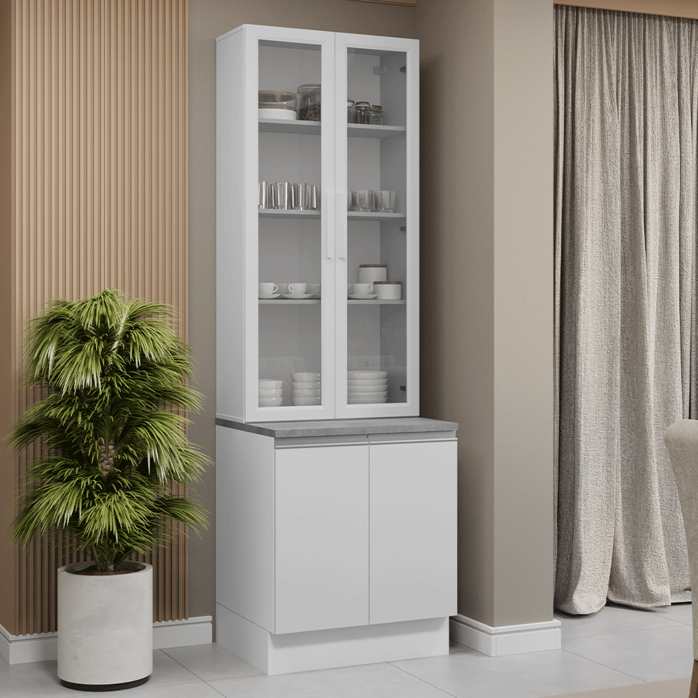 Kit Balcão + Cristaleira 70cm Branco Glamy Madesa 02