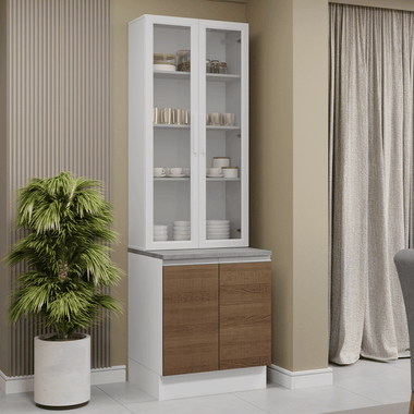 Kit Balcão + Cristaleira 70cm Branco/Rustic Glamy Madesa 02