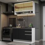 Armário de Cozinha Compacta 120cm Branco/Preto Glamy Madesa 02