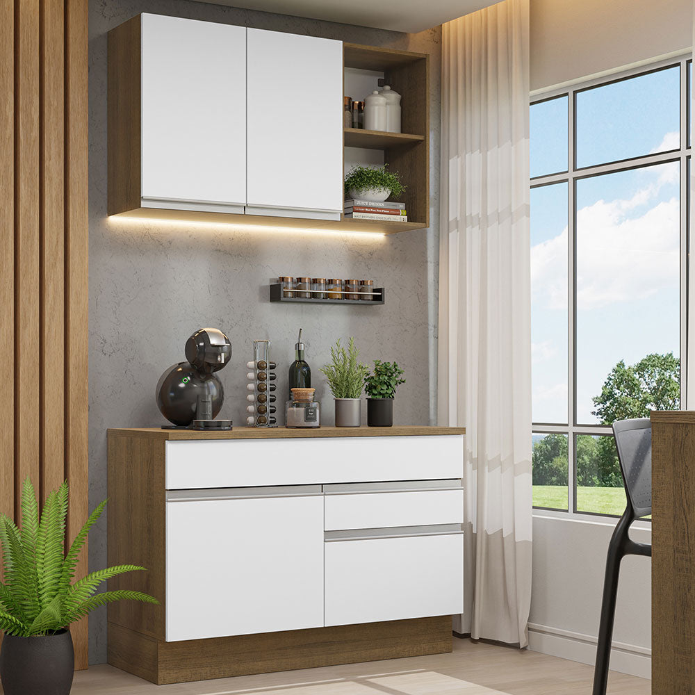 Armário de Cozinha Compacta 120cm Rustic/Branco Glamy Madesa 08