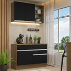 Armário de Cozinha Compacta 120cm Rustic/Preto Glamy Madesa 08