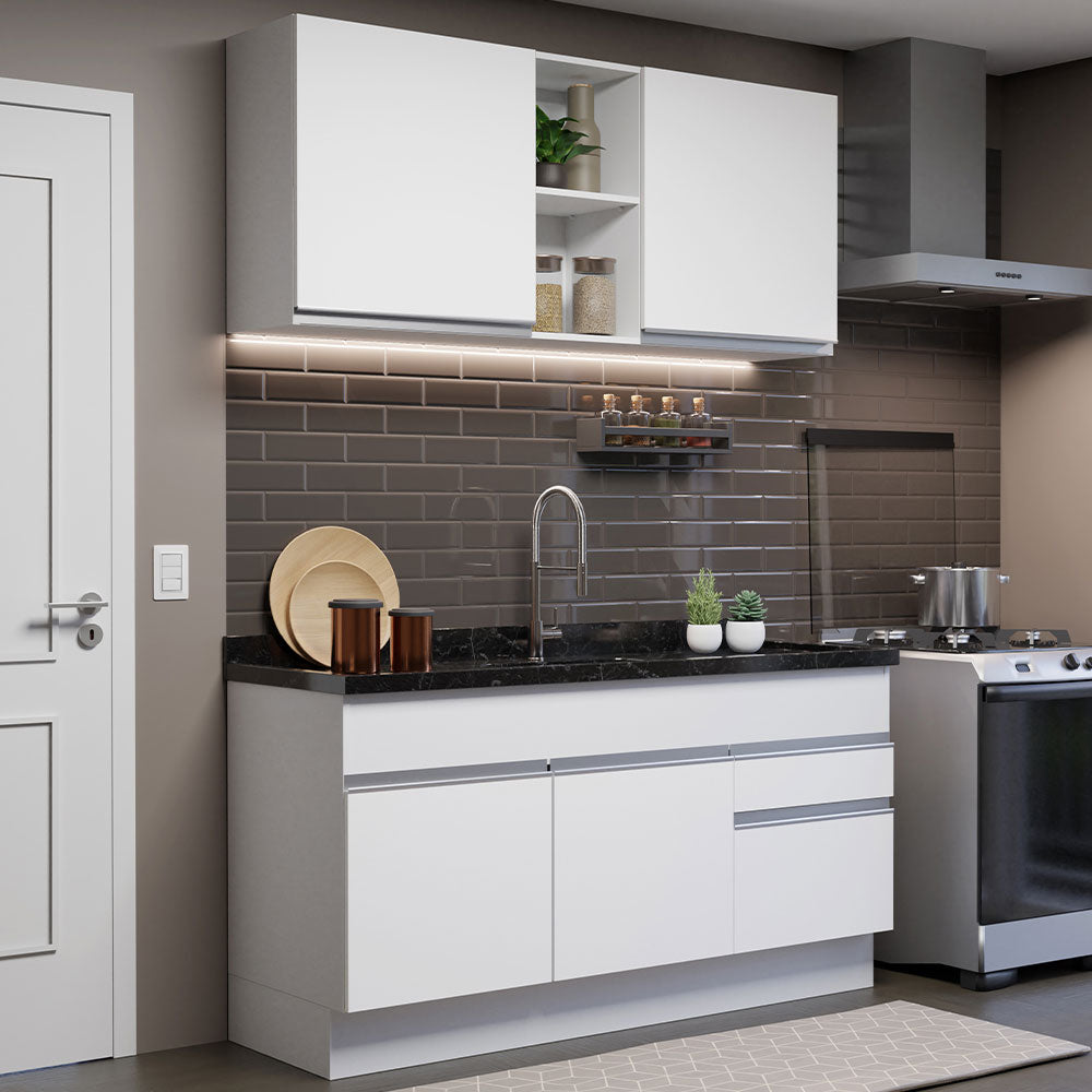 Armário de Cozinha Compacta 150cm Branco Glamy Madesa 02