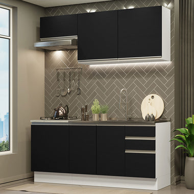Armário de Cozinha Compacta 180cm Branco Preto Glamy Madesa 07