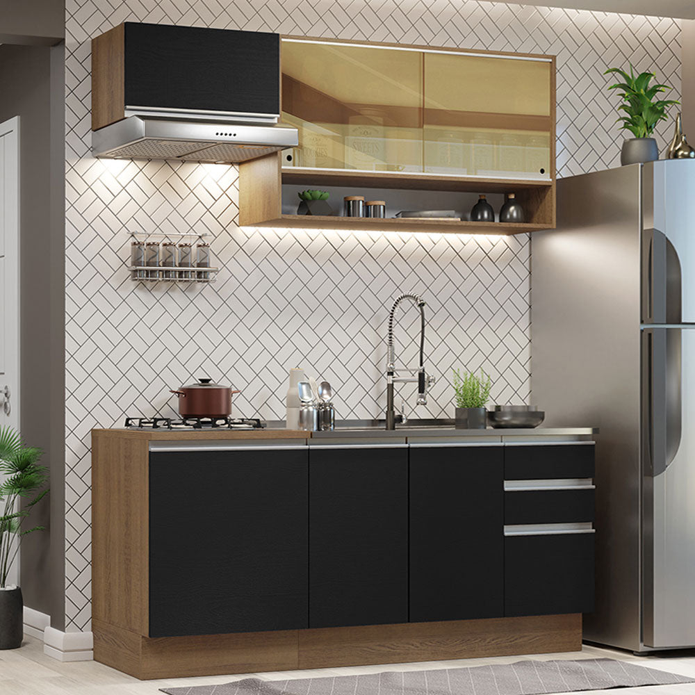 Armário de Cozinha Compacta 180cm Rustic Preto Glamy Madesa 08