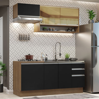 Armário de Cozinha Compacta 180cm Rustic Preto Glamy Madesa 08