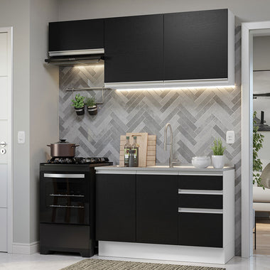 Armário de Cozinha Compacta 180cm Branco/Preto Glamy Madesa 09