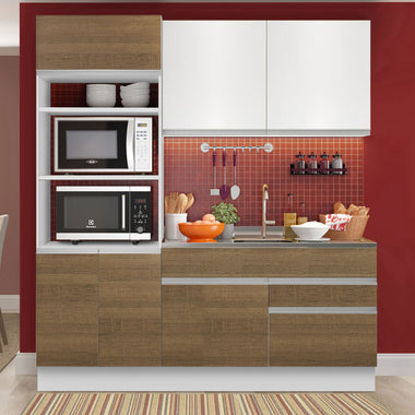 Armário de Cozinha Compacta 6 Portas 2 Gavetas (Sem Tampo e Pia) Branco/Rustic/Branco Lívia Madesa