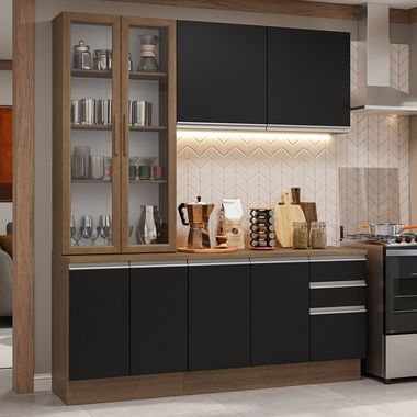Armário de Cozinha Compacta 190cm Rustic/Preto Glamy Madesa 05