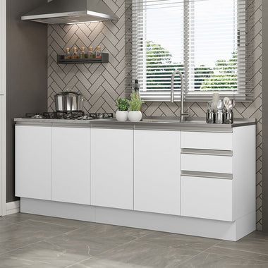 Kit com 2 Balcões de Cozinha Madesa Glamy 4 Portas 3 Gavetas (Sem Tampo e Pia) Branco Branco