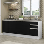 Kit com 2 Balcões de Cozinha Madesa Glamy 4 Portas 3 Gavetas (Sem Tampo e Pia) Branco/Preto Branco/Preto