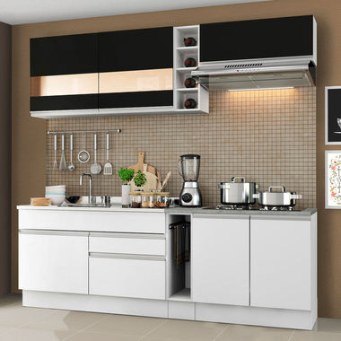 Armário de Cozinha Completa 220cm Branco/Branco/Preto Parma Madesa 02