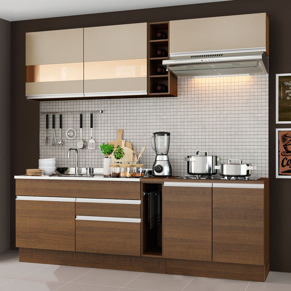 Armário de Cozinha Completa 220cm Rustic/Rustic/Crema Parma Madesa 02