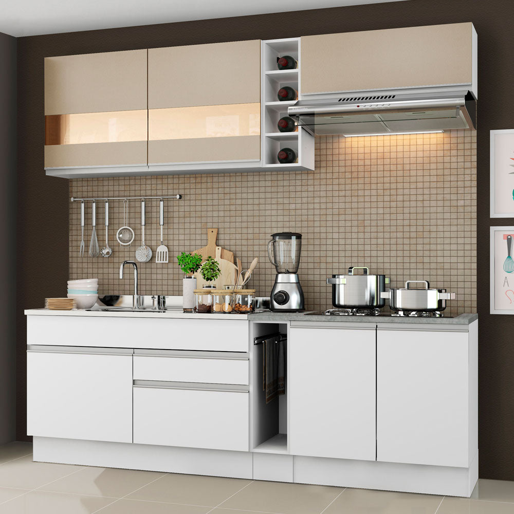 Armário de Cozinha Completa 220cm Branco/Branco/Crema Parma Madesa 02