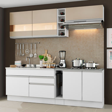 Armário de Cozinha Completa 220cm Branco/Branco/Crema Parma Madesa 02