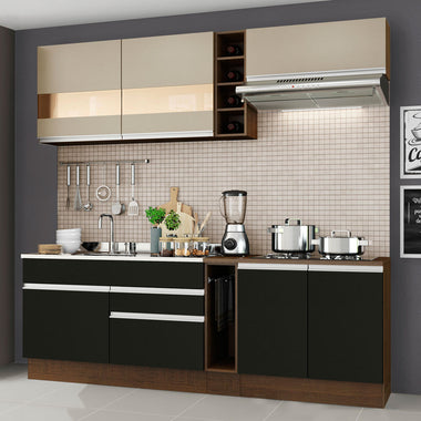 Armário de Cozinha Completa 220cm Rustic/Preto/Crema Parma Madesa 02