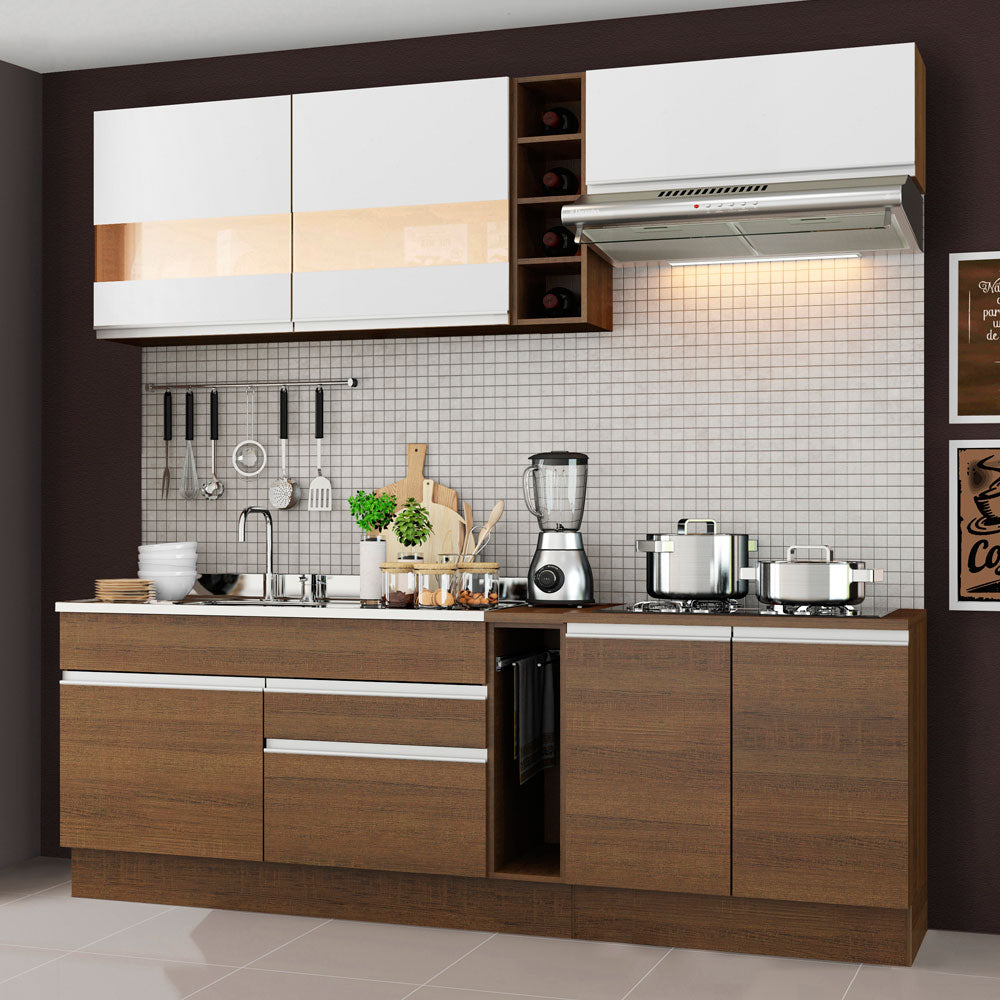 Armário de Cozinha Completa 220cm Rustic/Rustic/Branco Parma Madesa 02