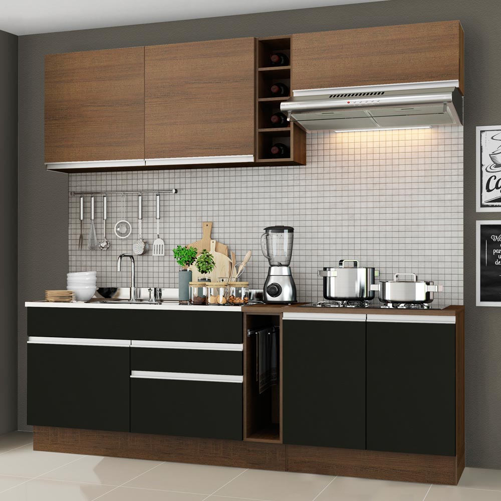Armário de Cozinha Completa 220cm Rustic/Preto/Rustic Parma Madesa 03