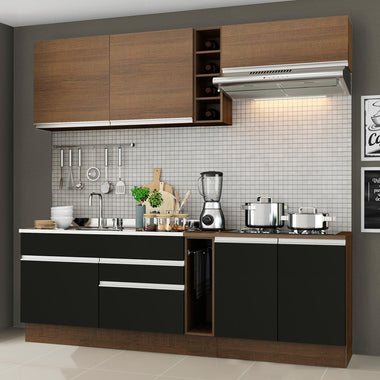 Armário de Cozinha Completa 220cm Rustic/Preto/Rustic Parma Madesa 03