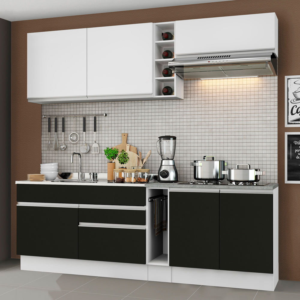 Armário de Cozinha Completa 220cm Branco/Preto/Branco Parma Madesa 03