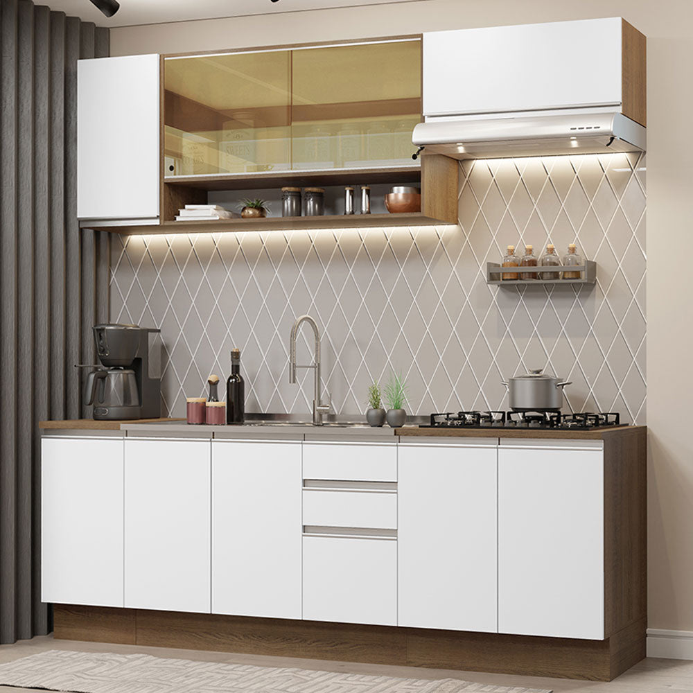 Armário de Cozinha Completa 240cm Rustic Branco Glamy Madesa 03