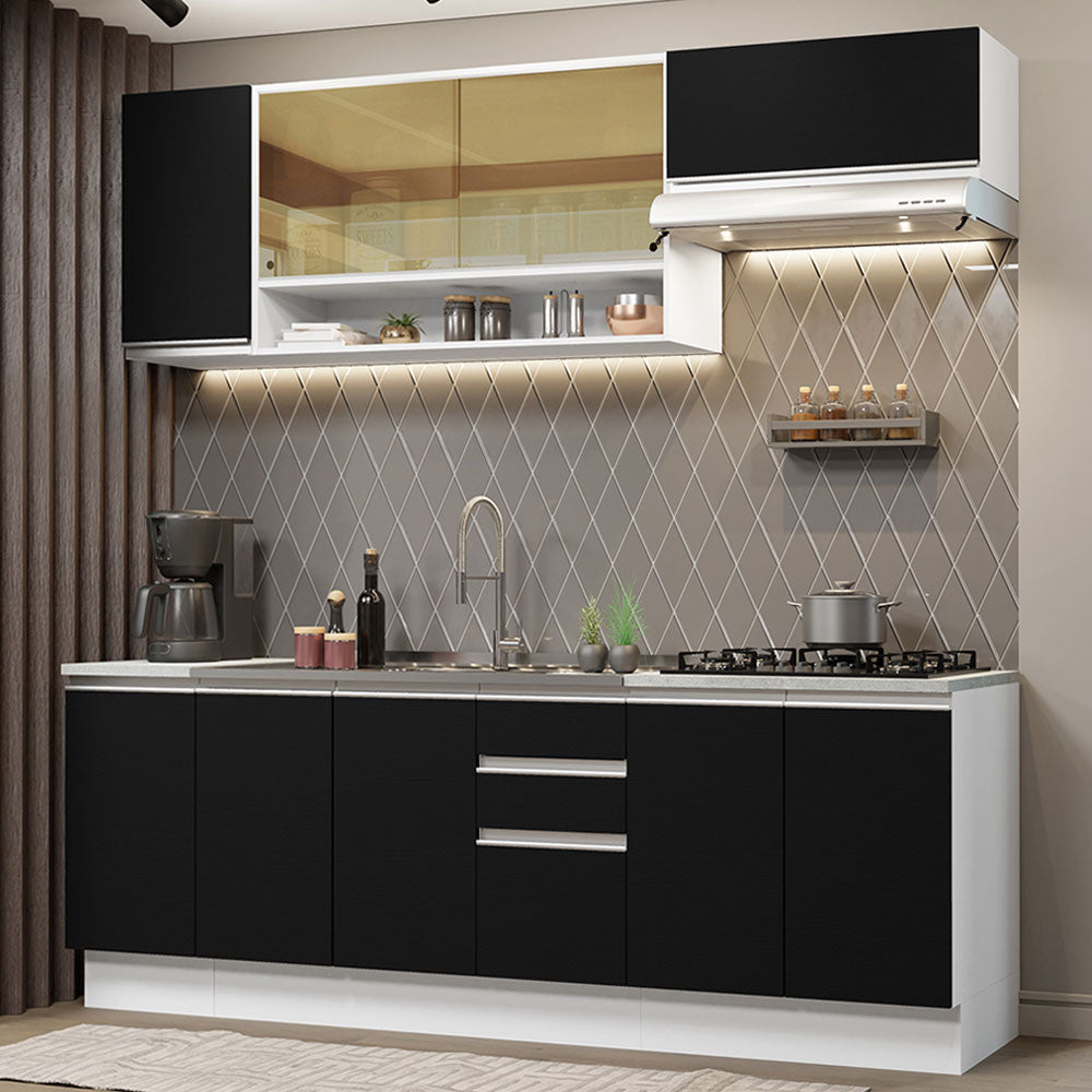Armário de Cozinha Completa 240cm Branco Preto Glamy Madesa 03