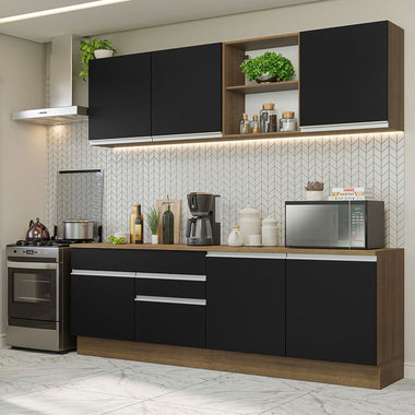 Armário de Cozinha Completa 240cm Rustic/Preto Glamy Madesa 06